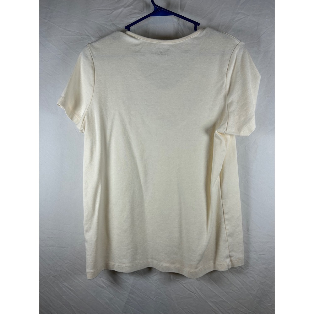 Basic Editions T-Shirt Women Large Cream Floral Embroidered Sequin V-Neck Tee - Picture 3 of 3